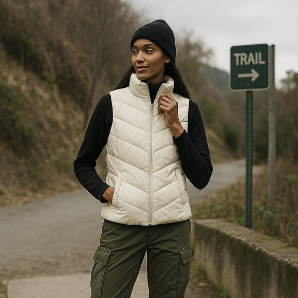 Lands' End Jackets & Blazers - Lands' End Hyperdry Goose Down Feather 600 Fill Quilted Zip Vest Ivory XLT NWT